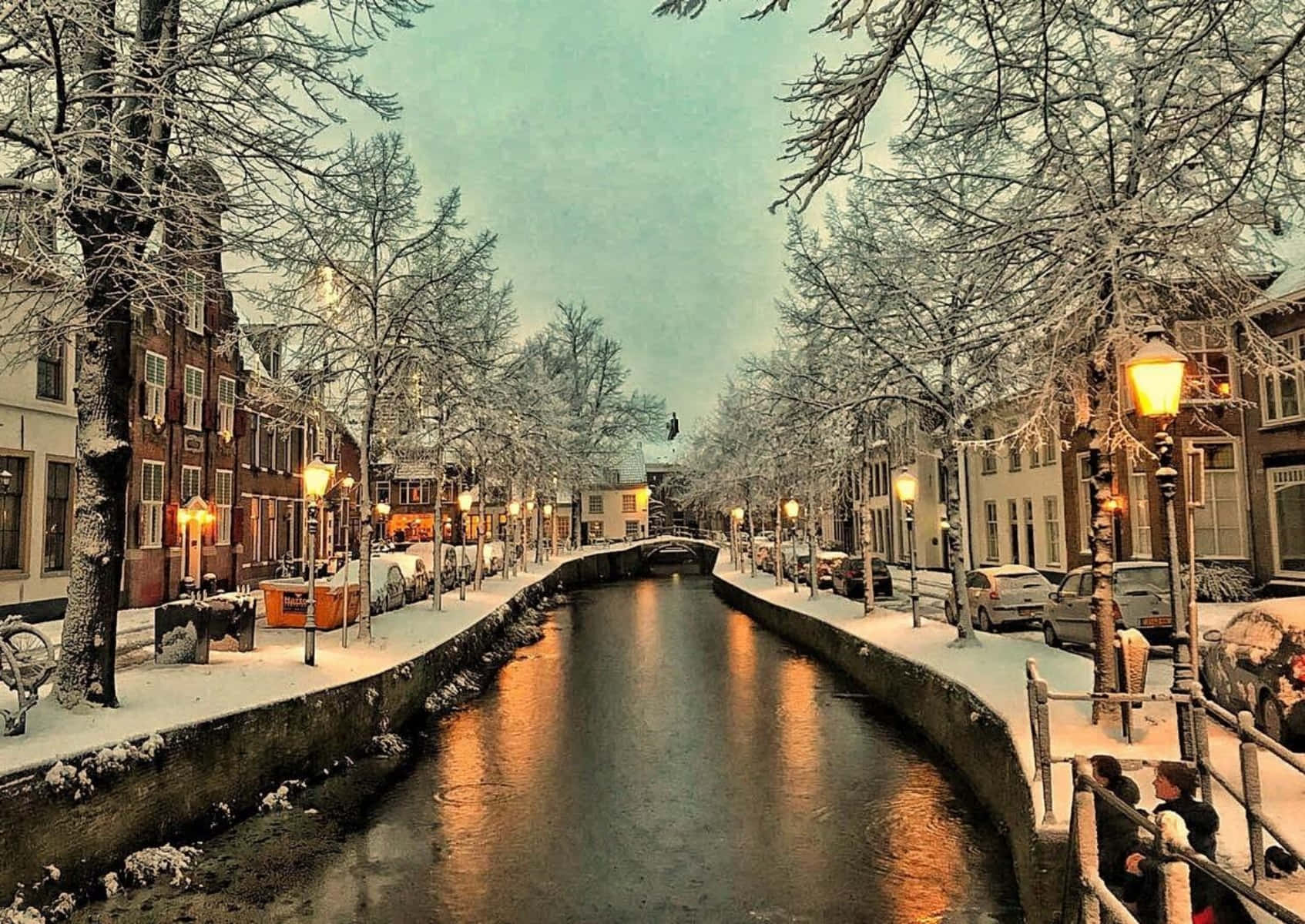 Scène De Canal D'hiver À Amersfoort Fond d'écran