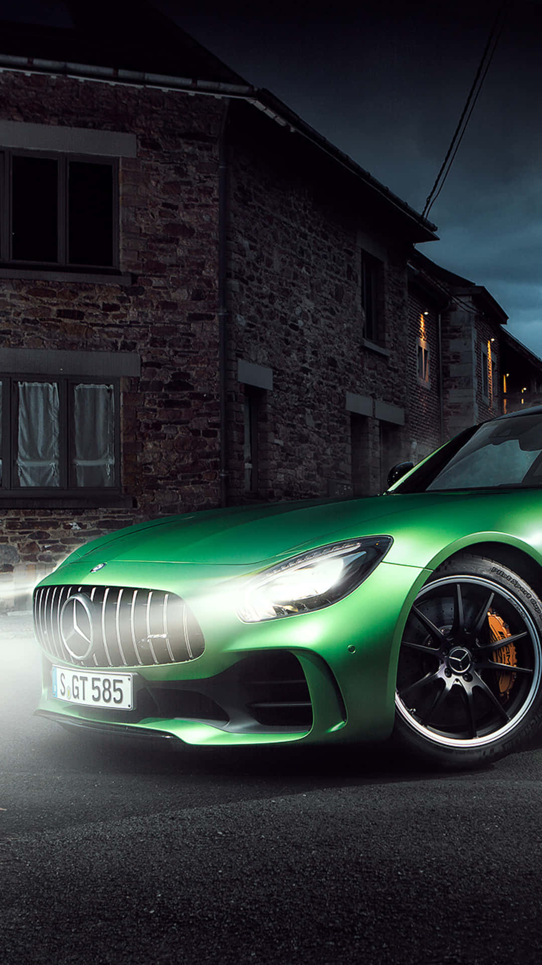 Green Mercedes Amg Gt R With Night Street Background