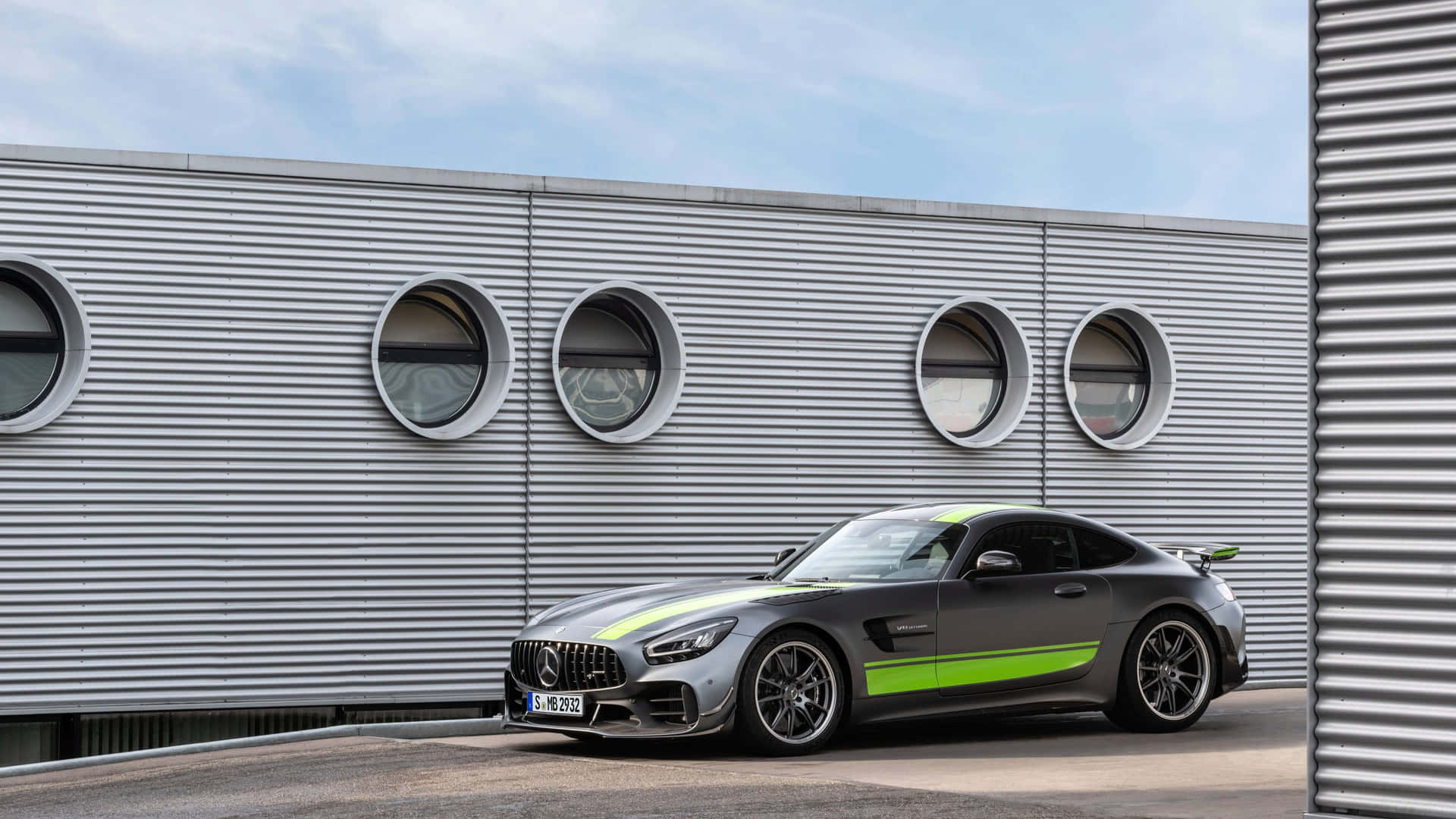 Black With Green Stripe Mercedes Amg Gt R Pro Background