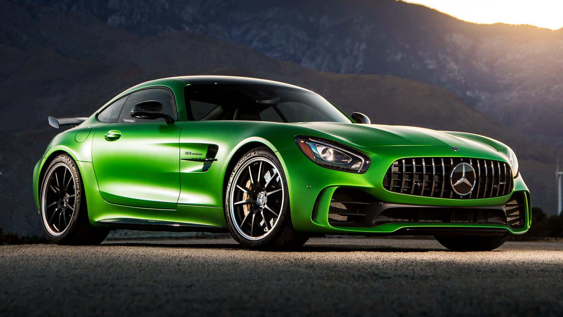 Shiny Green Mercedes Benz Amg Gt R Background