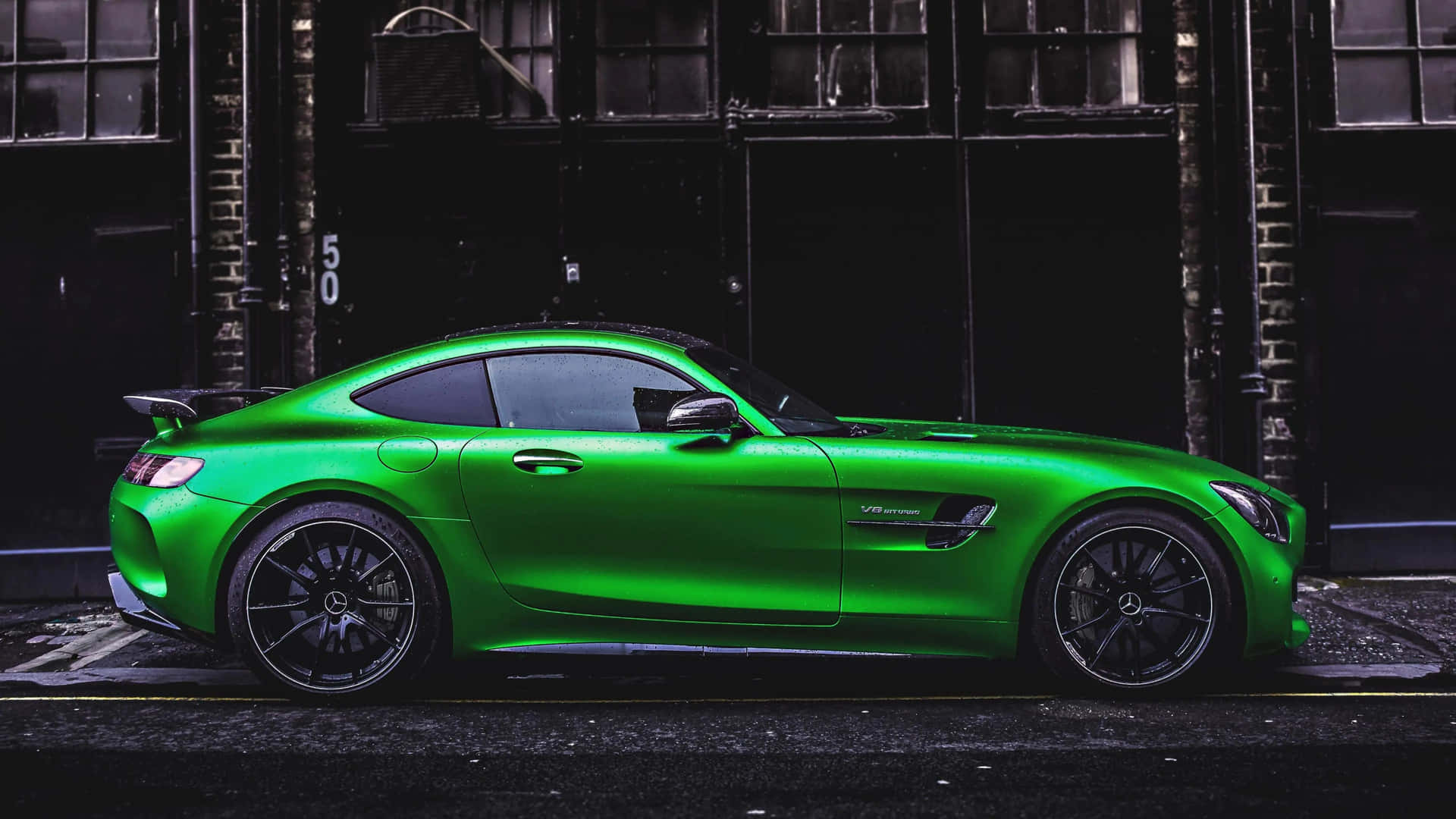 Green Mercedes Amg Gt R Side Angle Background