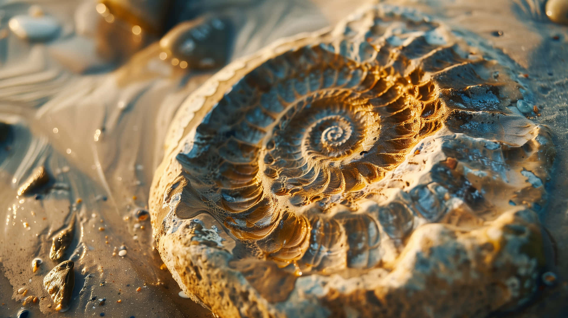 Ammonite Fossil Closeup Sunlight Wallpaper