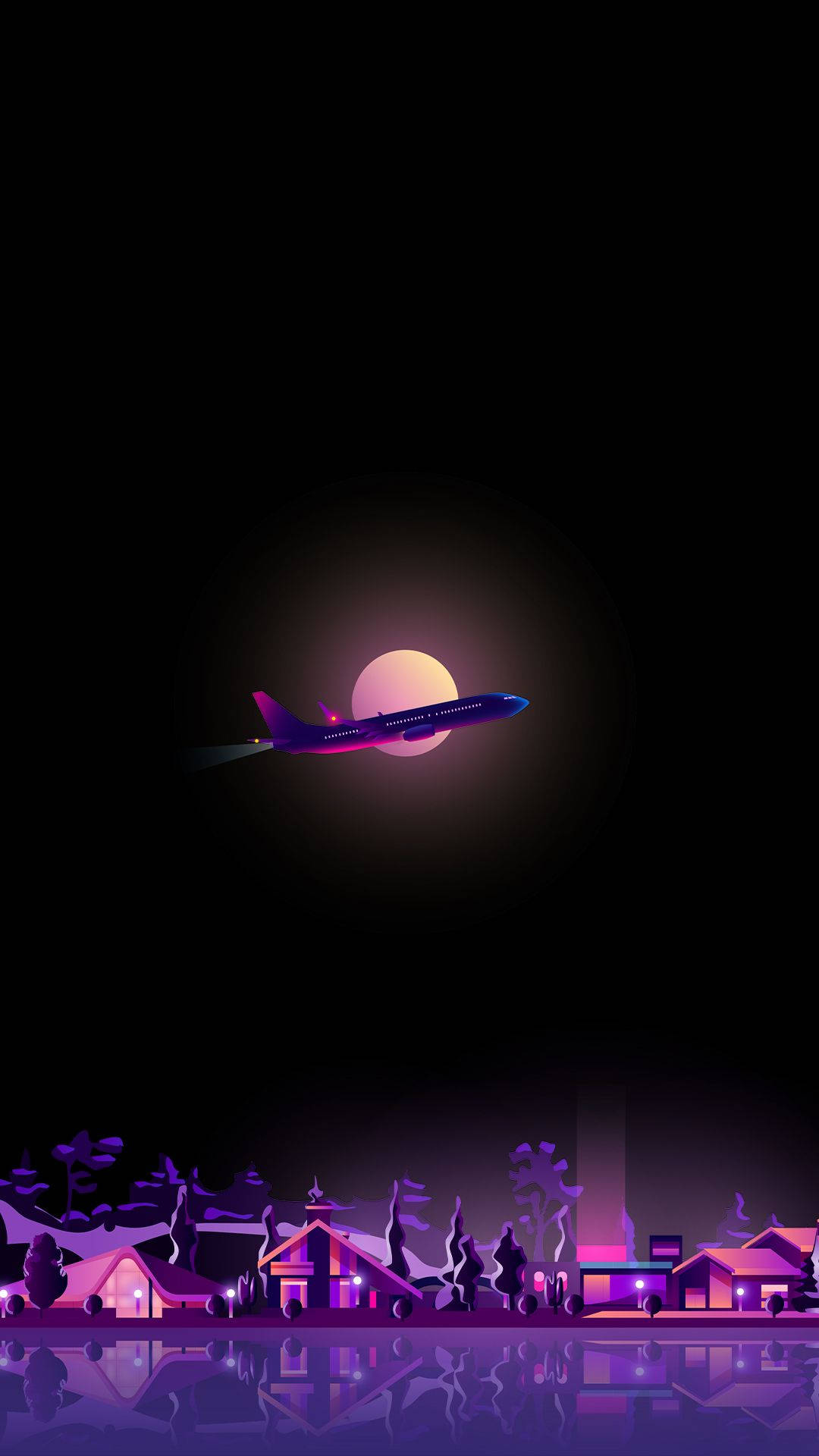 AMOLED Android Plane Moon Art Wallpaper