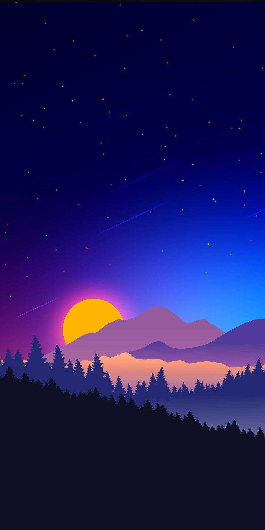 Amoled Android Sun Stars Art Wallpaper
