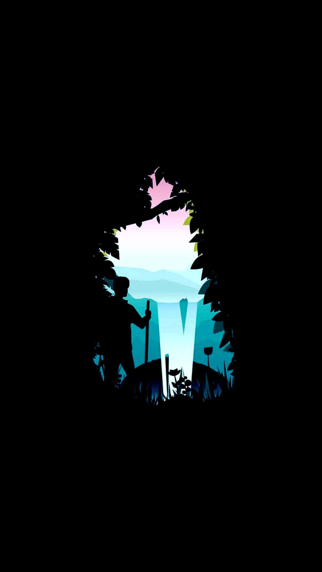 Amoled Background Silhouettes Man Waterfalls