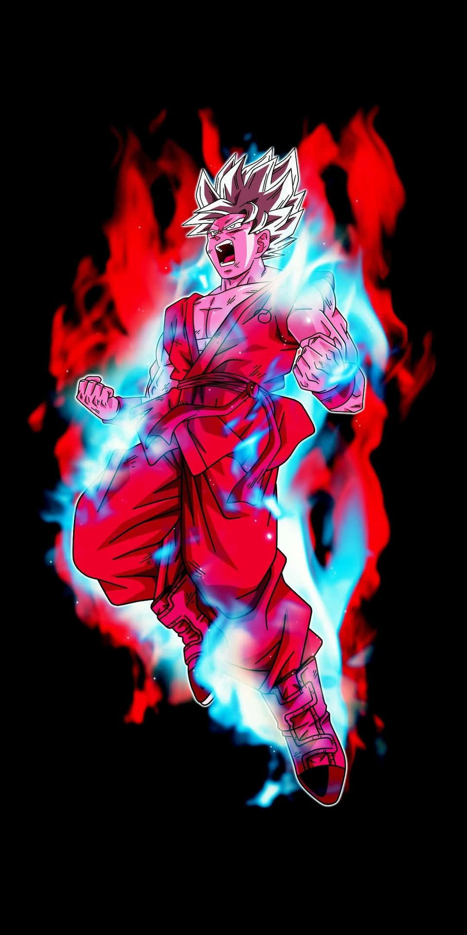 Amoledbaggrund Goku Rød Blå Flammer