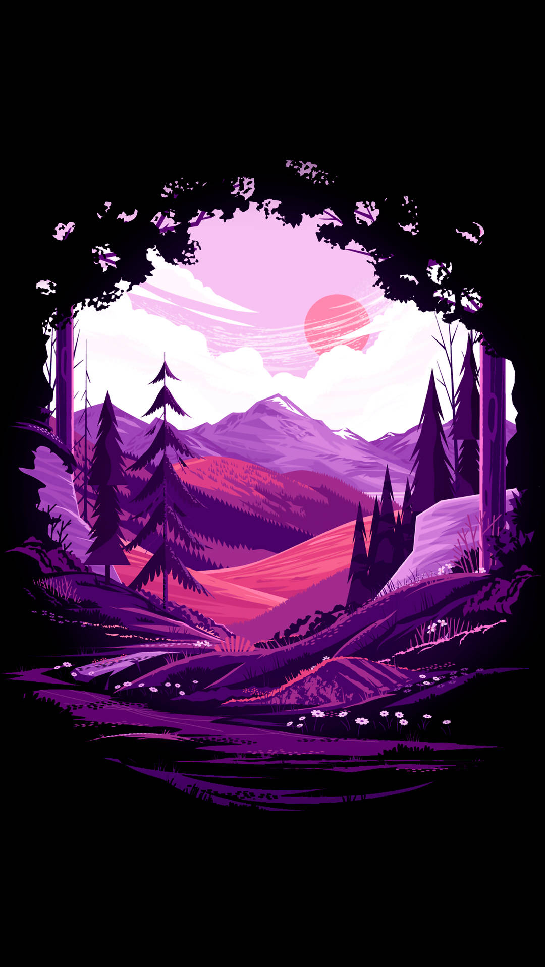 Amoled Purple Landscape Wallpaper
