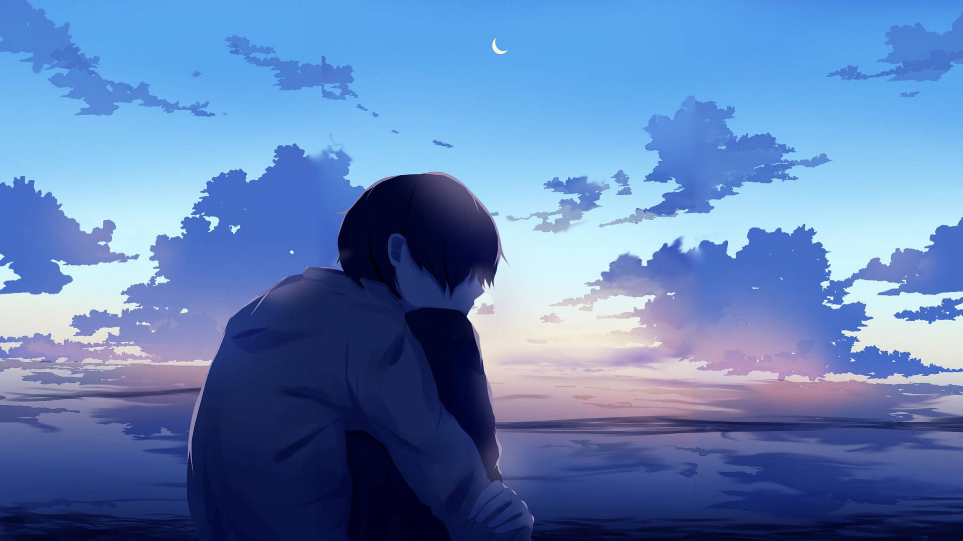 Among The Clouds Alone Boy Anime Background
