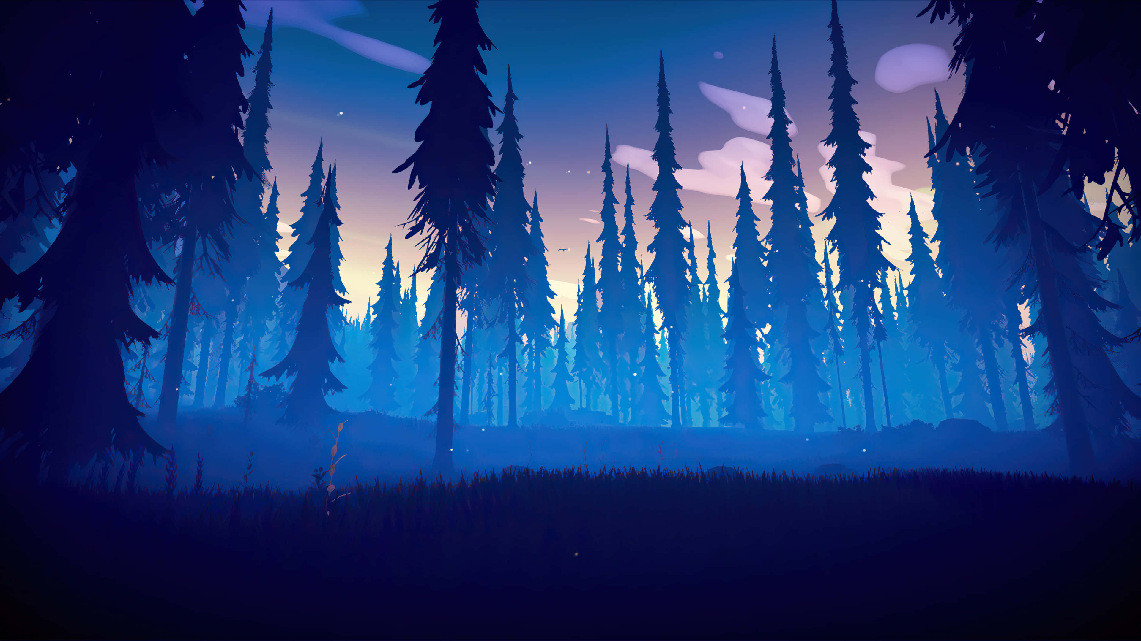 A Forest With Trees And A Blue Sky Wallpaper