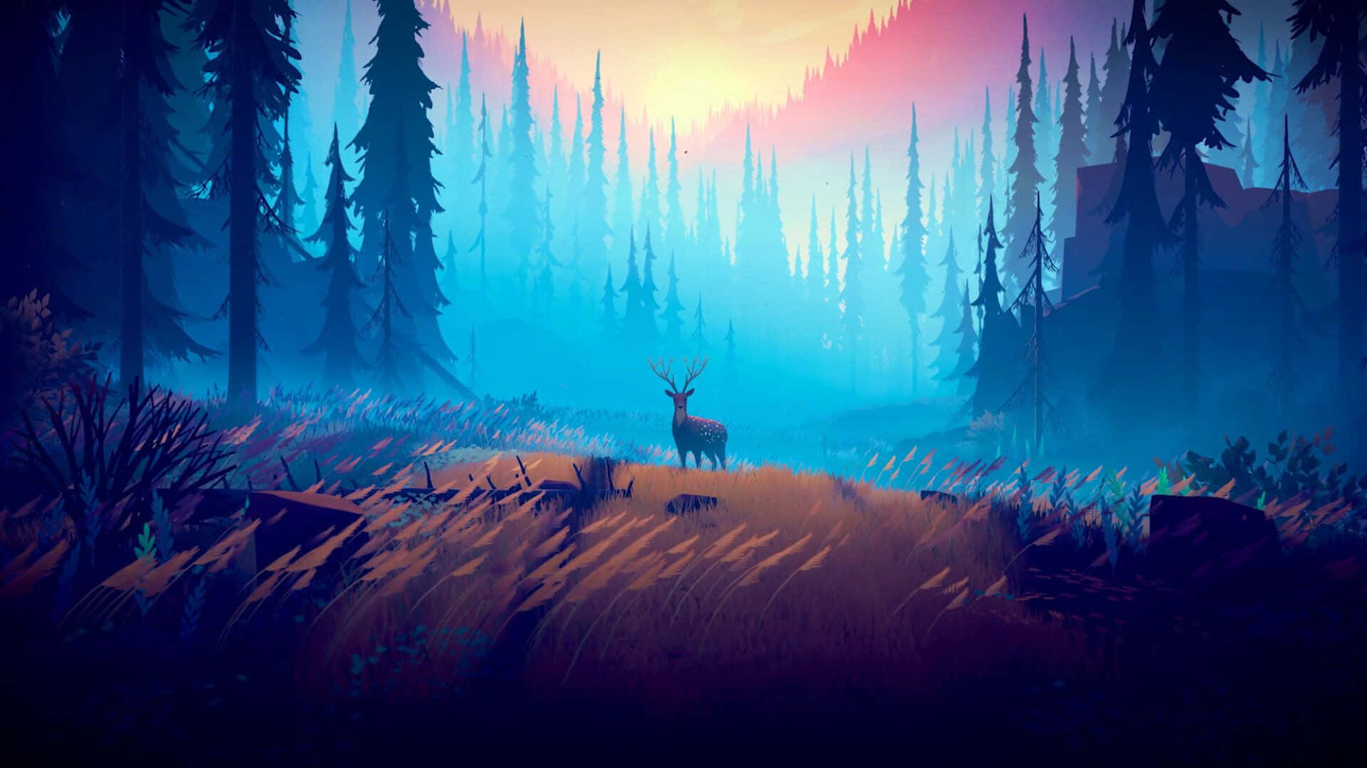 A Deer In The Forest At Sunset Wallpaper