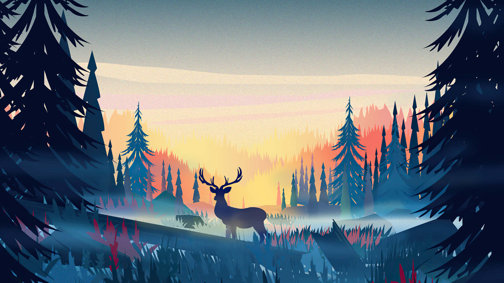Deer In Among Trees Wallpaper