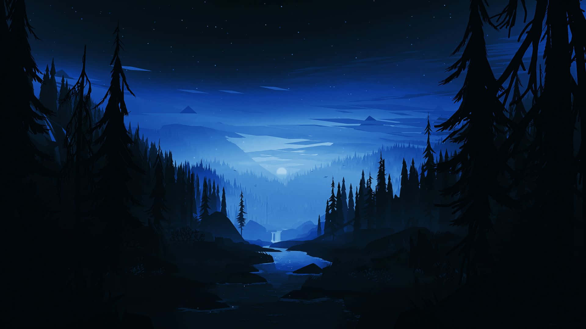 Night Sky In Among Trees Wallpaper