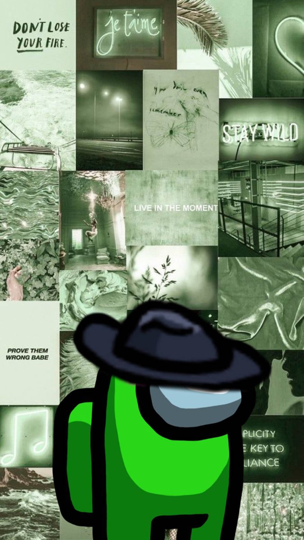Among Us Aesthetic Green Collage Wallpaper