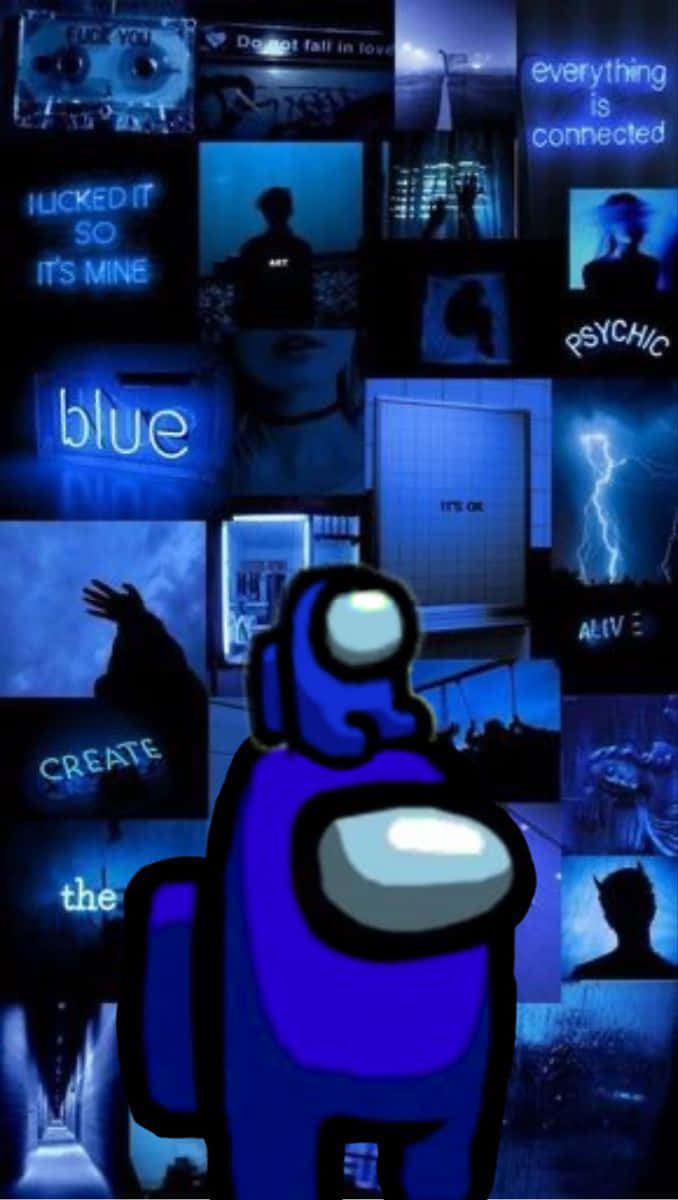 Blue - Wallpaper - A Blue Robot With Many Pictures Wallpaper