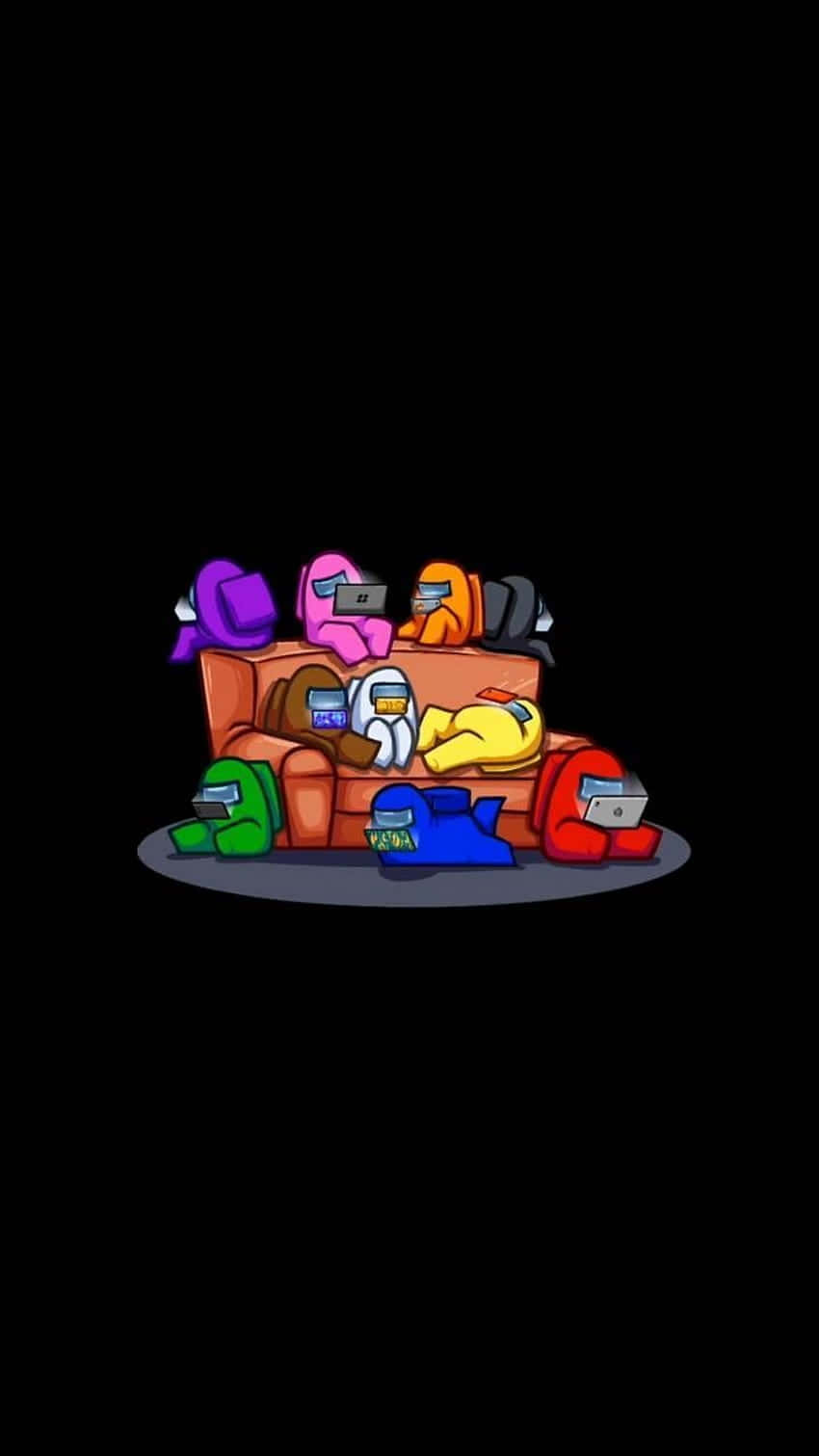 A Cartoon Of A Couch With Many Different Colored Hats Wallpaper