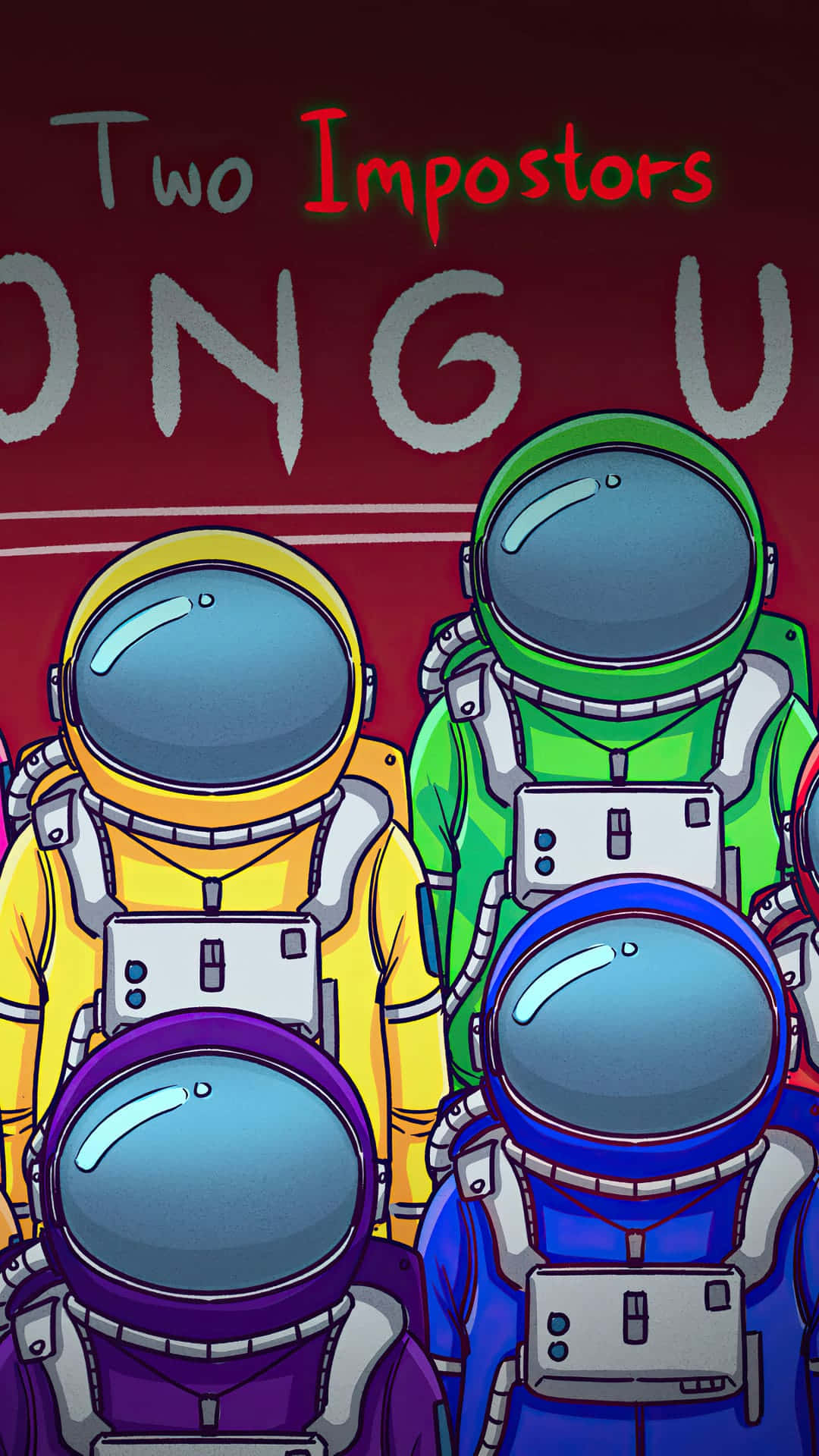 Wallpaper: Mellem os Galakse farverige astronaut dragter Tapet. Wallpaper