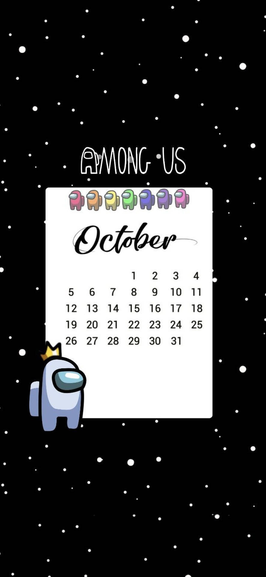 Among Us Space October Calendar Wallpaper