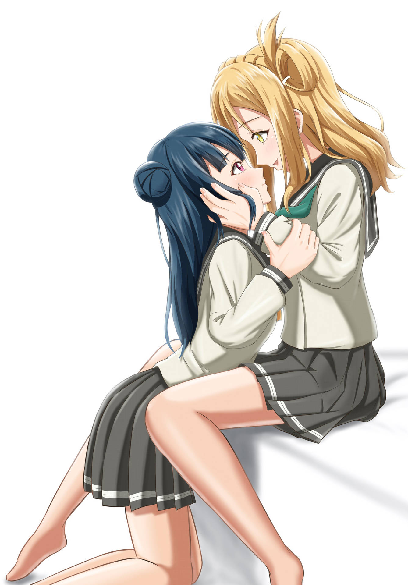 Amorous Anime Lesbian Couple Wallpaper