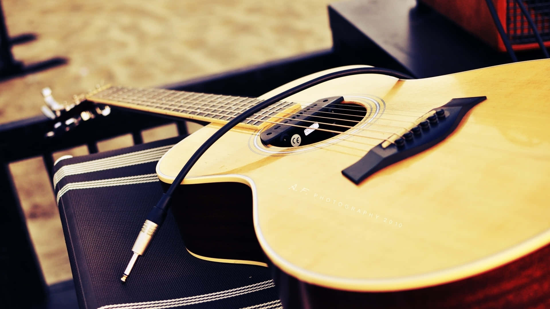 Amplified Acoustic Guitar Musical Instrument Wallpaper