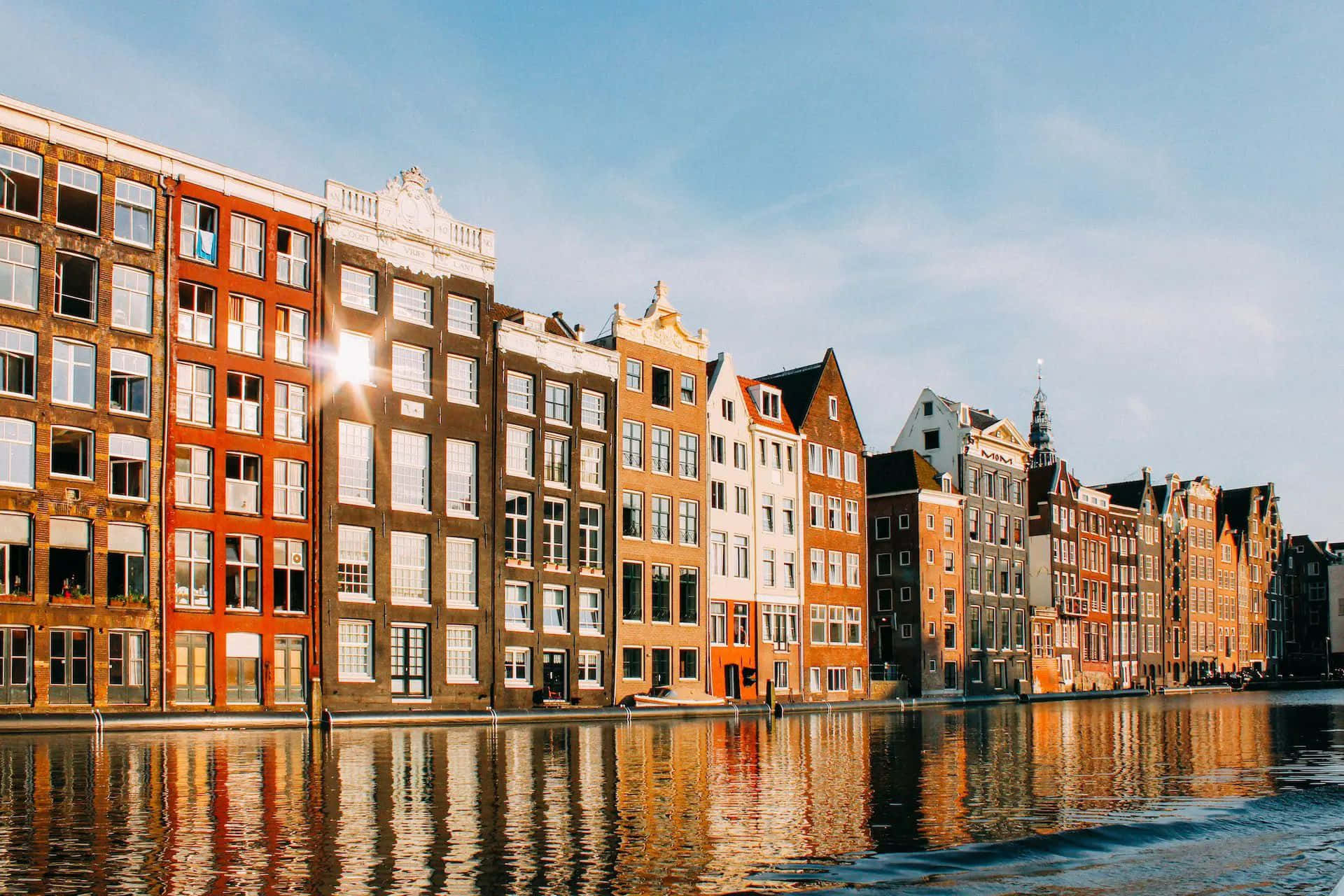 Amsterdam Canal Houses Sunset Wallpaper