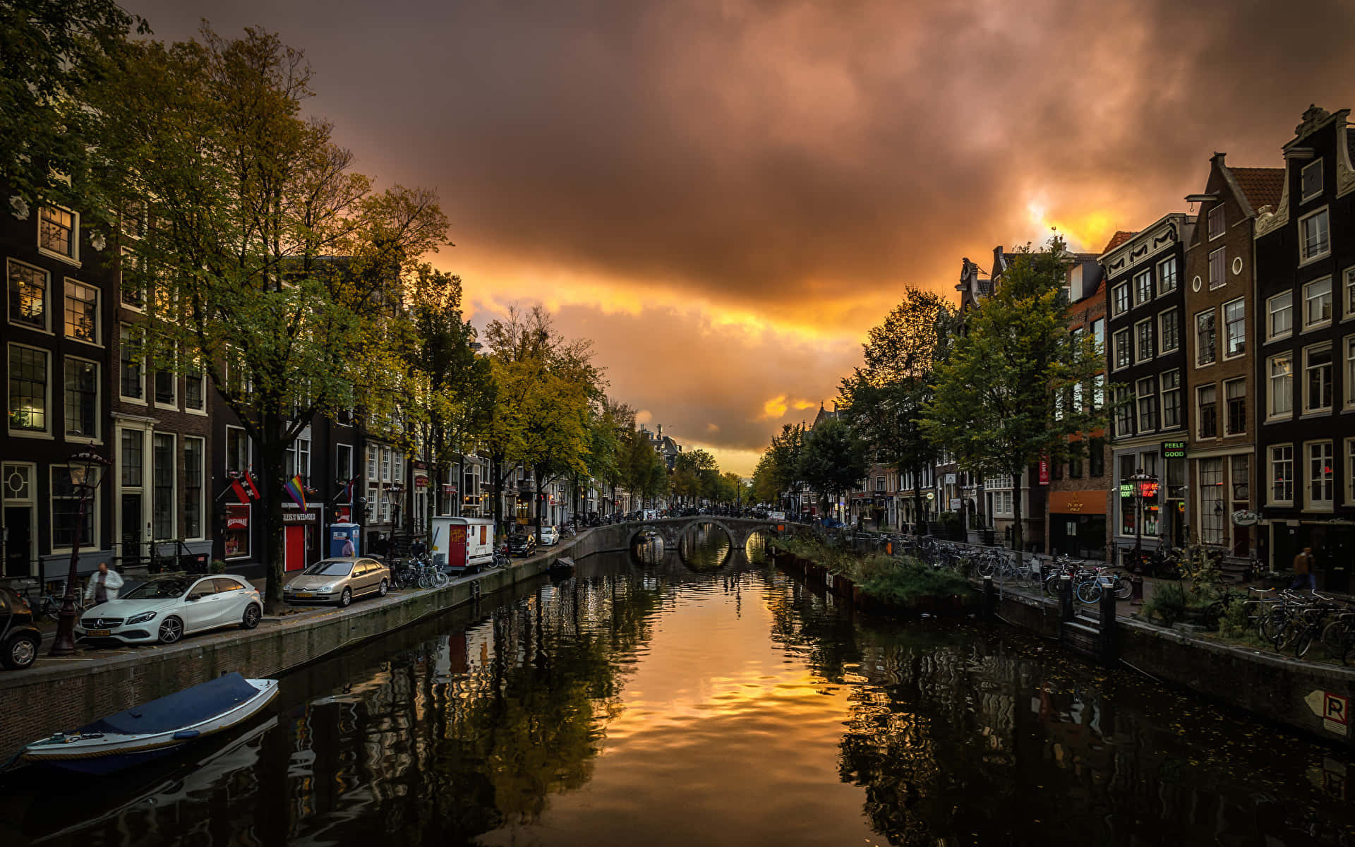 Amsterdam Kanaal Zonsondergang Achtergrond