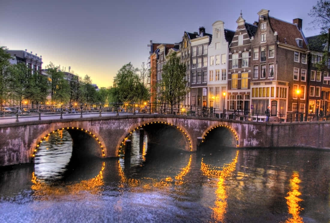 Amsterdam Canal Twilight Reflections Wallpaper