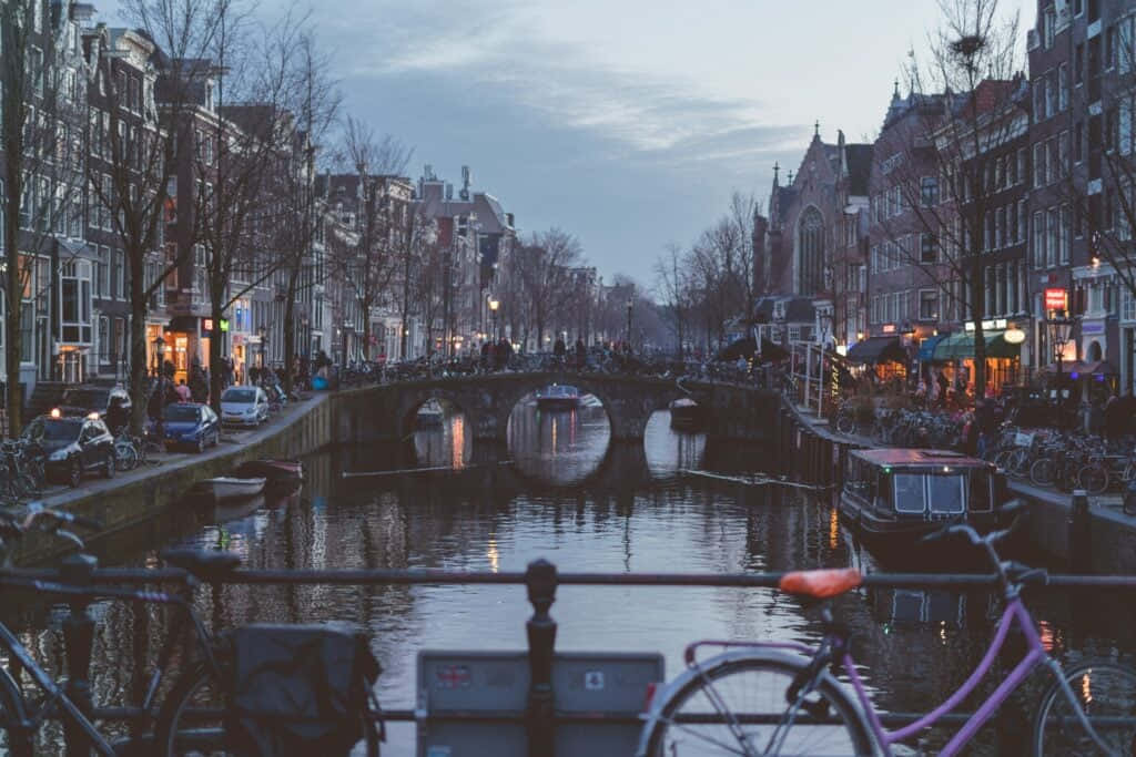 Amsterdam Kanaal Schemering Scene Achtergrond