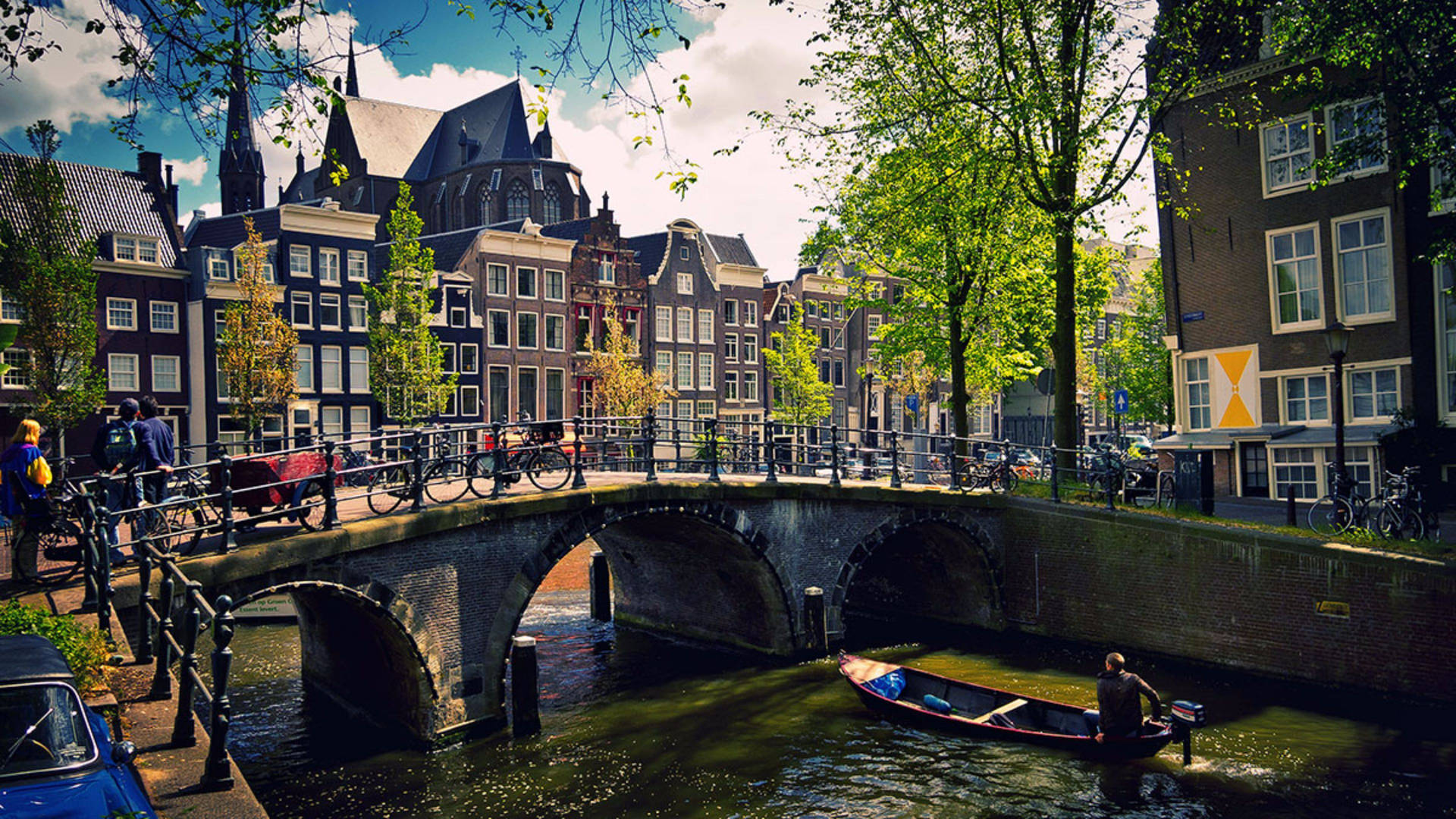 Amsterdam Canal Under The Bridge Background
