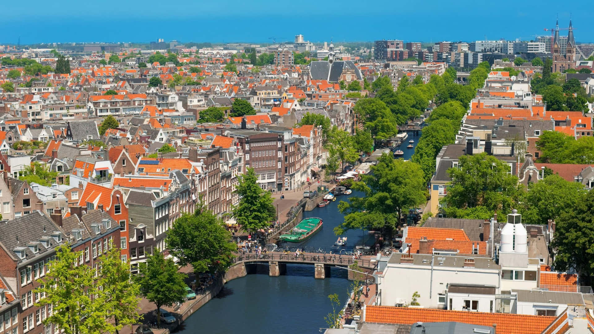 Amsterdam Canal View Aerial Perspective Wallpaper