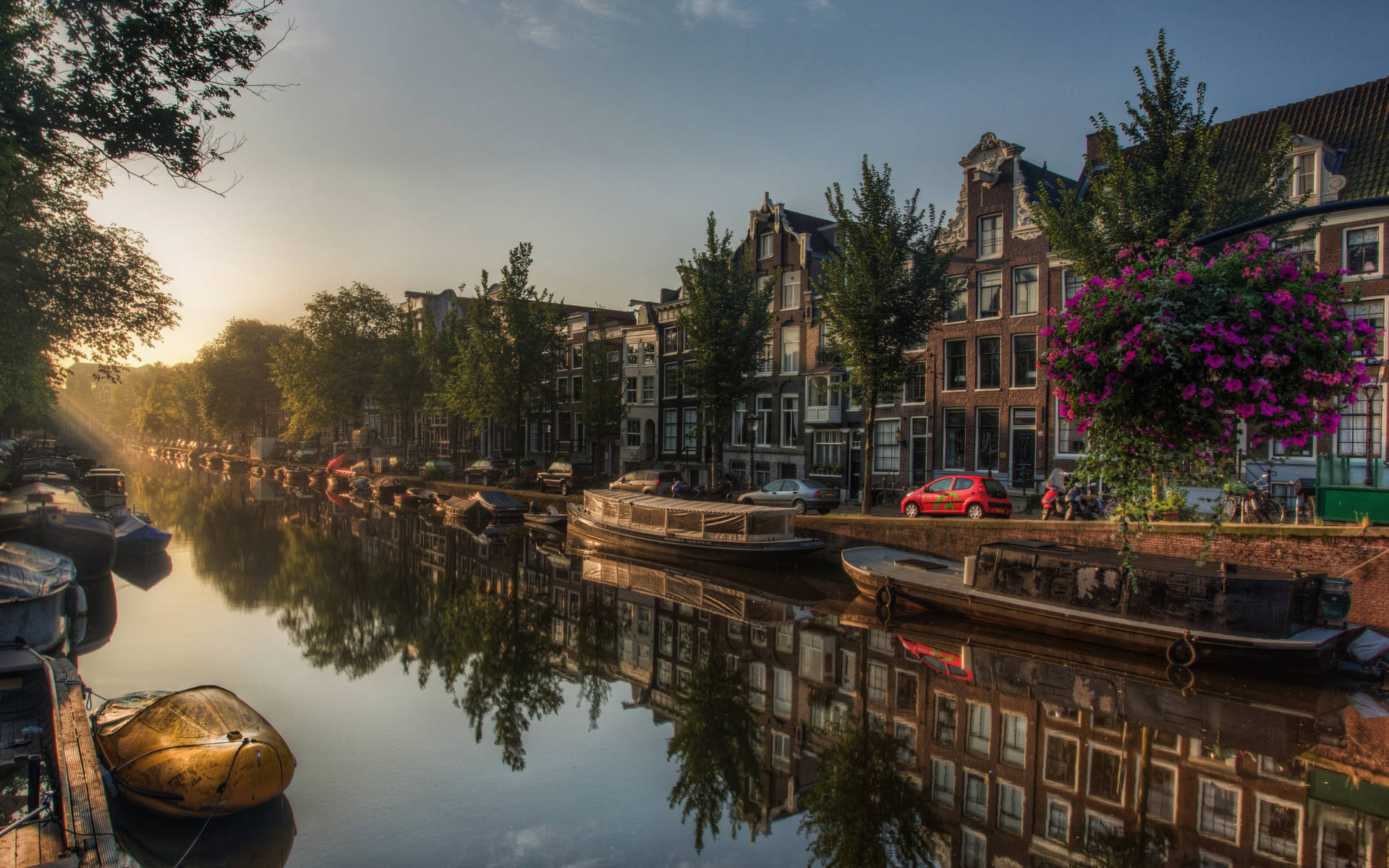 Amsterdam Netherlands Canal Houses In Sunrise
