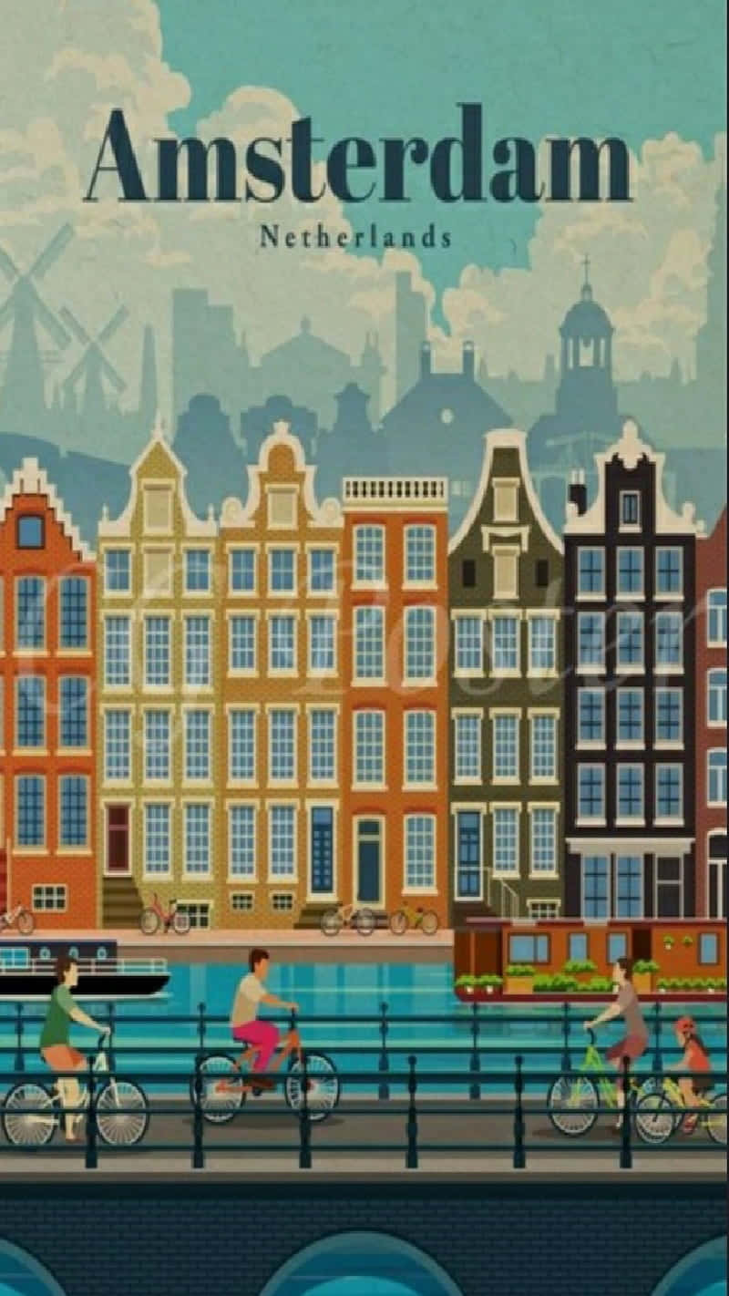 Amsterdam Nederland Vintage Reisposter Achtergrond