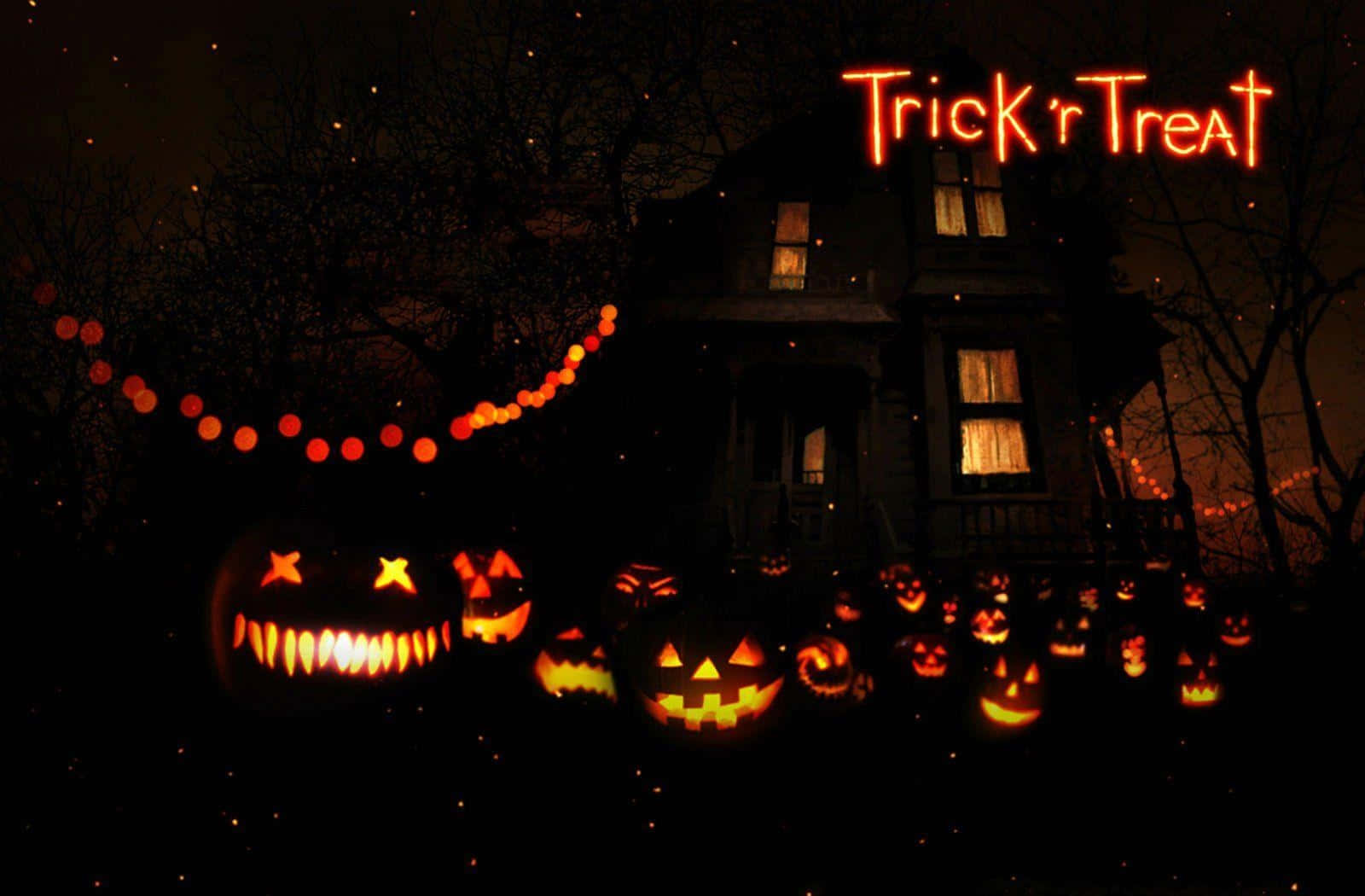 Amused Trick-or-treaters On Halloween Night Wallpaper
