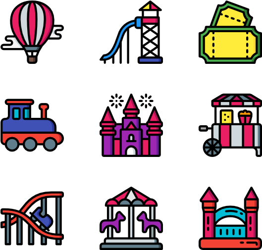 Amusement Park Icons Set PNG