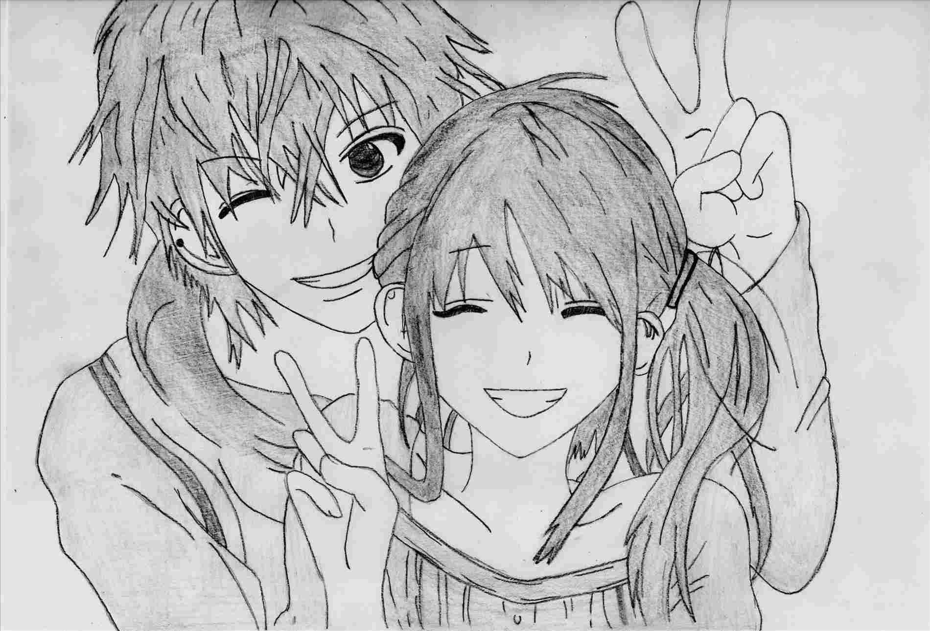 Amusing Illustration Of Cute Couple Drawing Wallpaper