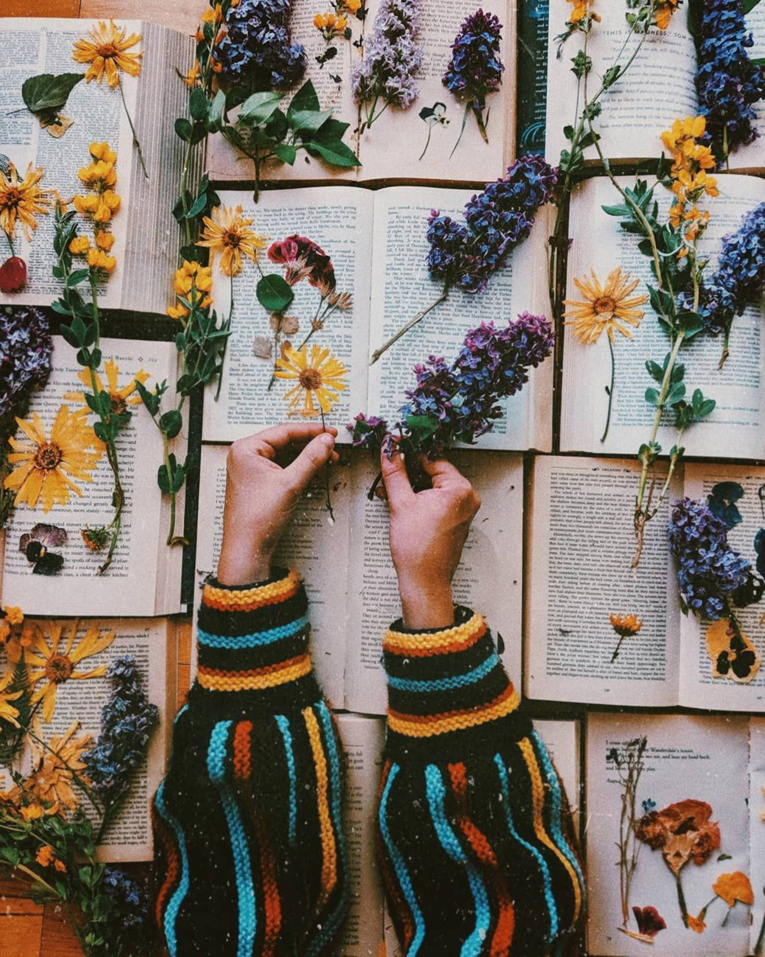 Amy Nelson Flowers And Books Wallpaper