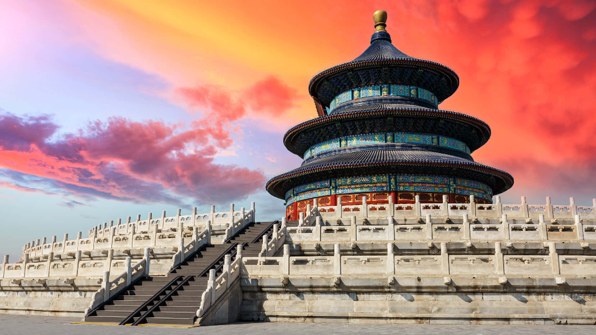An Amber Sky Above The Temple Of Heaven Wallpaper