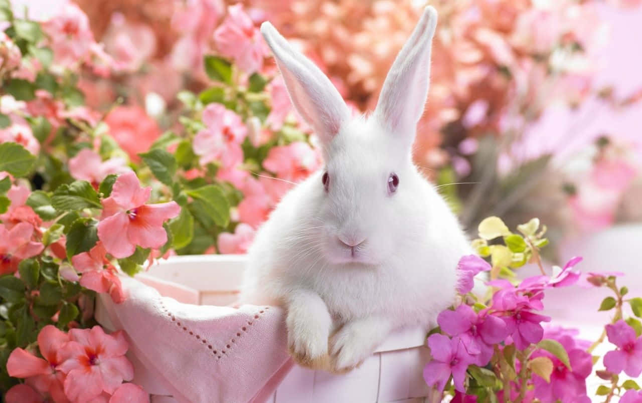 An Illustrated Easter Bunny On A Beautiful Spring Background