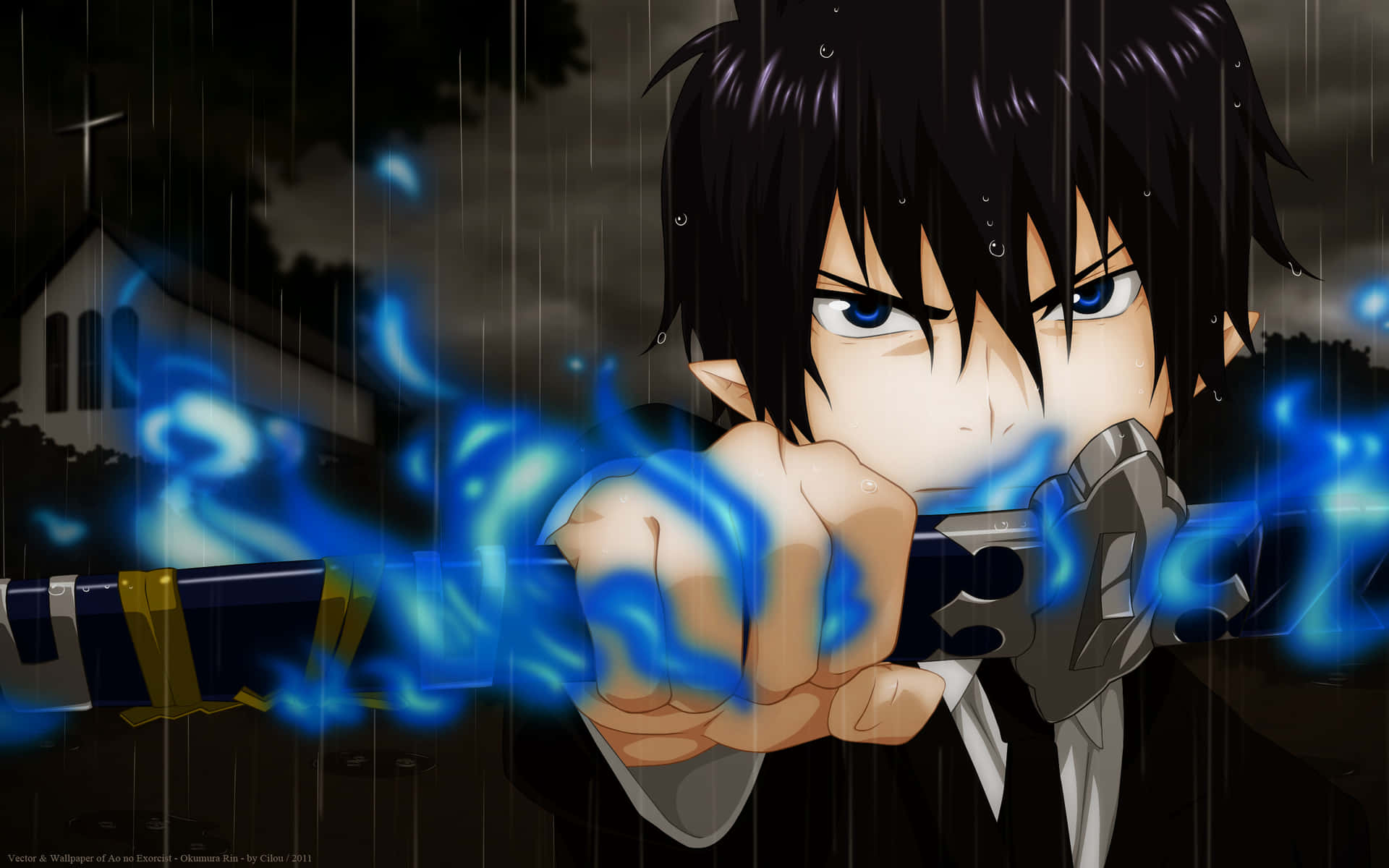 An Intense Moment In Blue Exorcist, Featuring Rin Okumura With His Blue Flames Of Power.