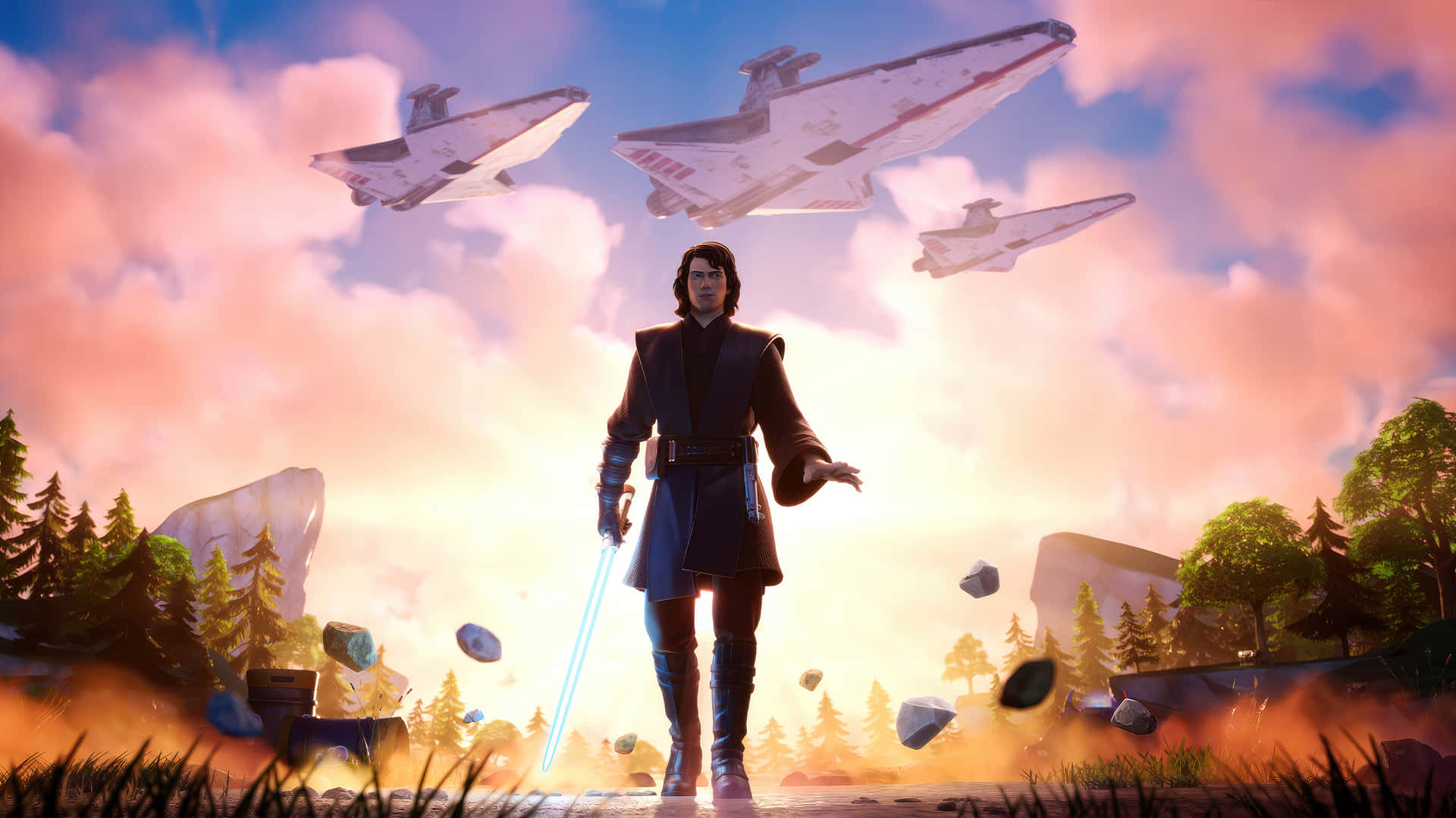 Anakin Skywalker Standing With Lightsaber4 K Wallpaper