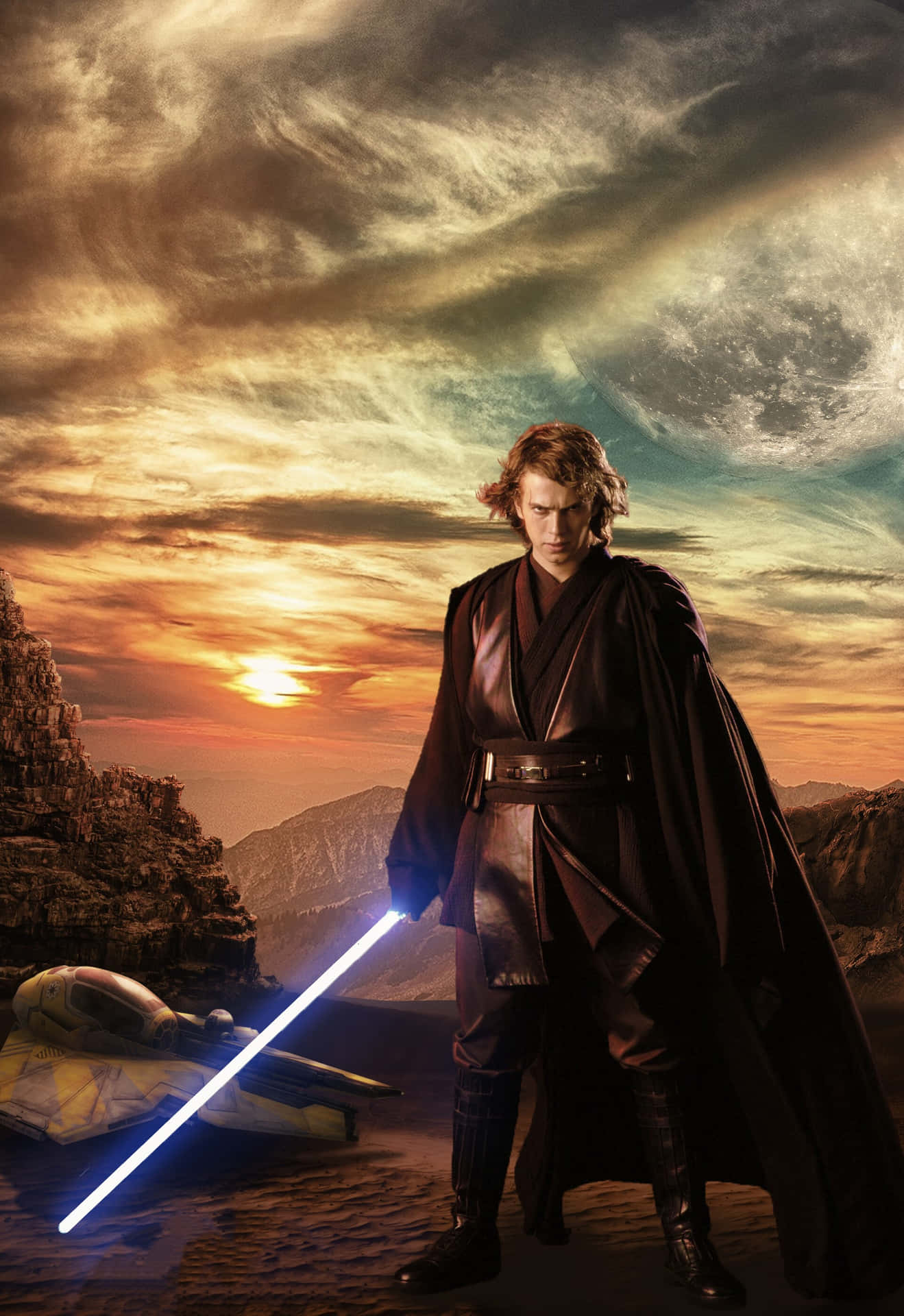 Anakin Skywalker With Lightsaberat Sunset Wallpaper