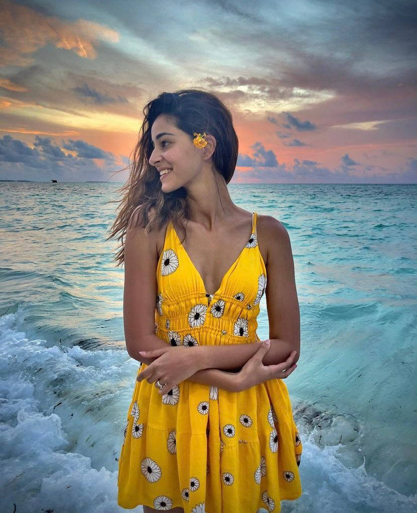 Ananya Pandey Yellow Beach Dress Picture