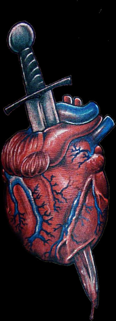 Anatomical Heartwith Sword Tattoo PNG