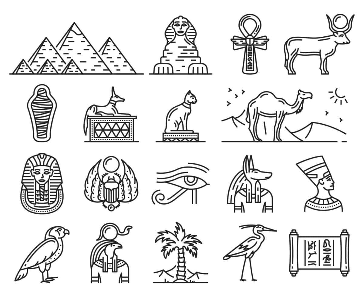 Ancient Egyptian artwork featuring pharaoh and hieroglyphics
