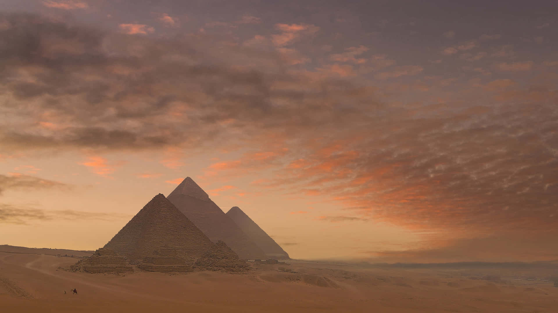 Mystical Sunset Over Ancient Egyptian Pyramids
