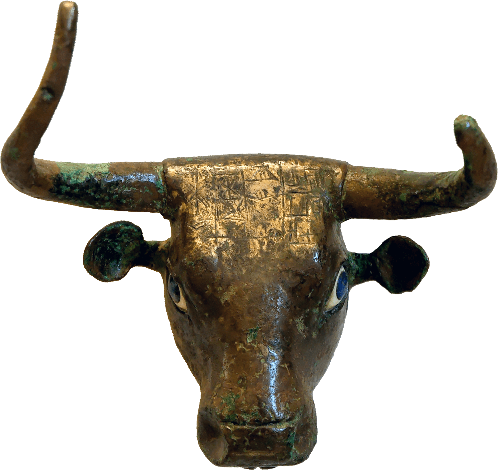 Ancient Golden Bull Head Sculpture PNG