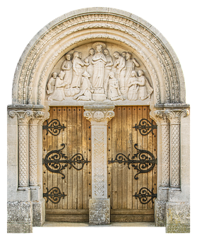 Ancient Relief Carved Church Door PNG