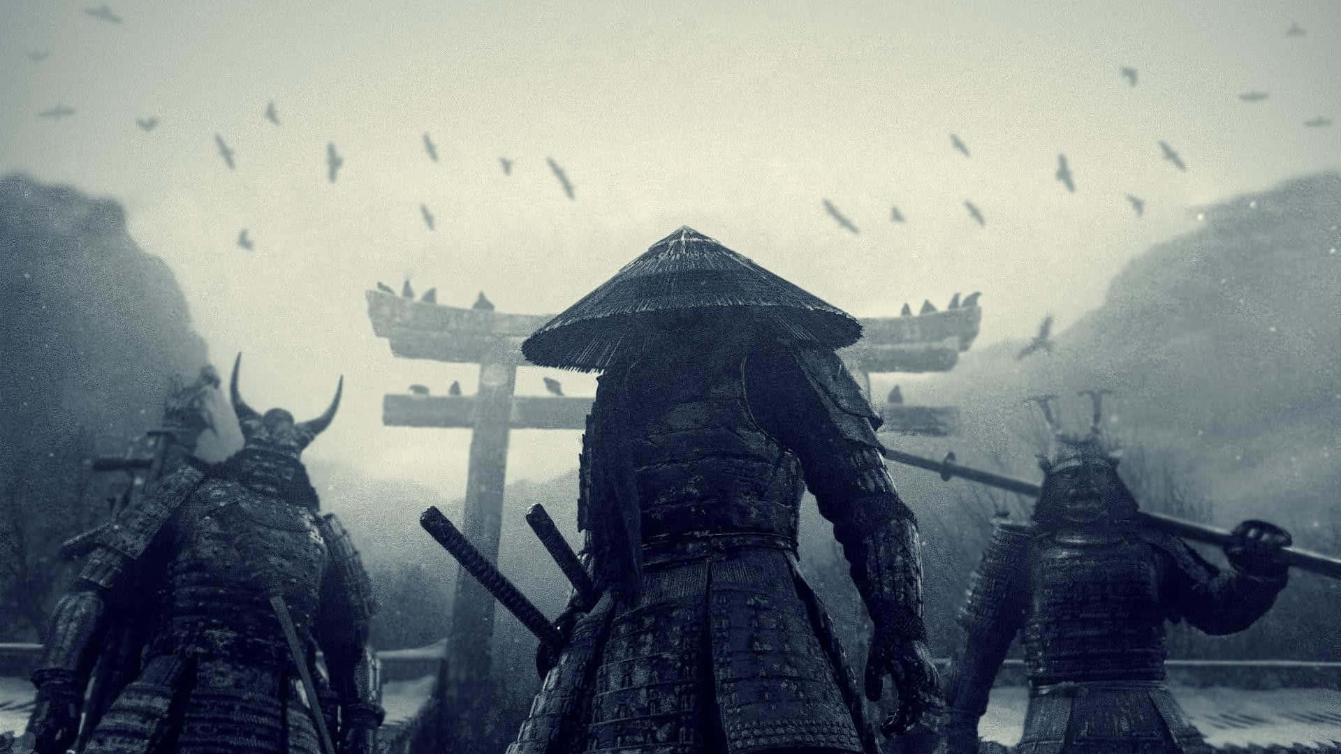 Ancient Samurai Standing On A Cliff Wallpaper