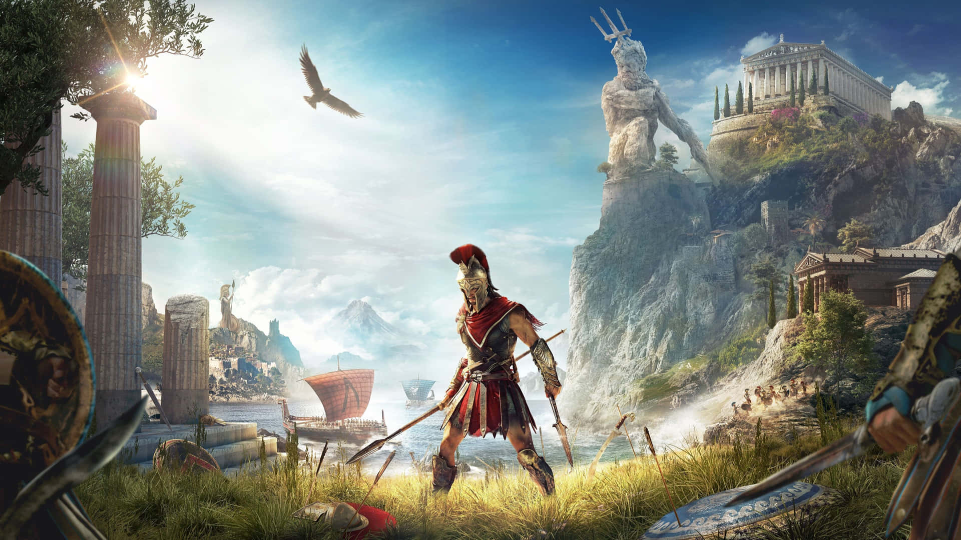 Ancient Warrior Gazingat Mythical Landscape Wallpaper
