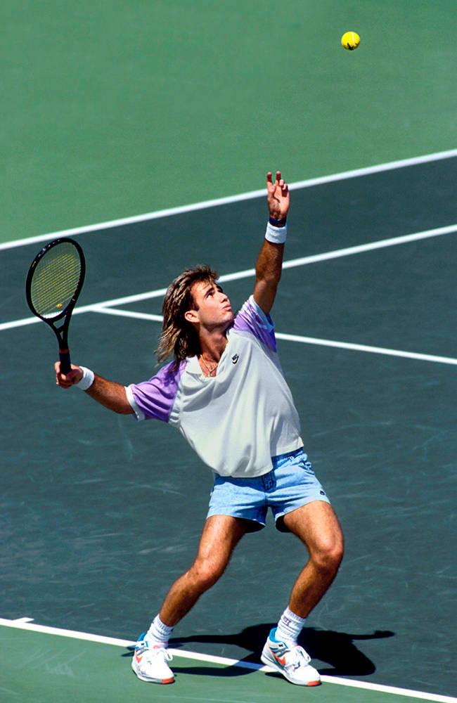 Andre Agassi Hitting Ball From Above Wallpaper