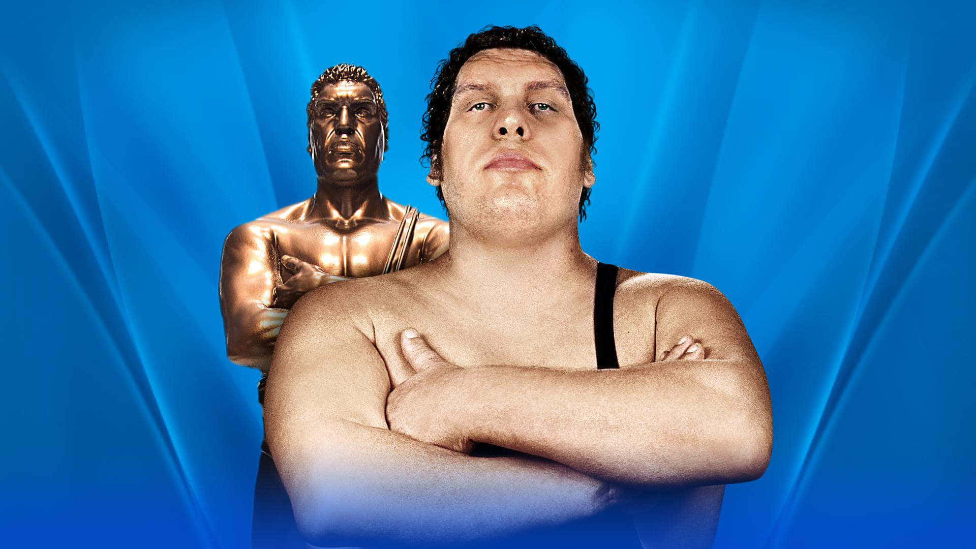 Andre The Giant With Bronze Statue Wallpaper